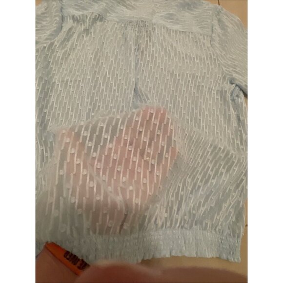 Pendleton Women’s Sheer Swiss Dot Baby Blue Peasant Blouse -Tassels - Size‎ L - Picture 12 of 16